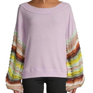 NWT Free People Multicolor Crochet-Sleeve Sweater
